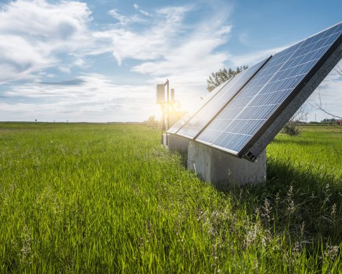solar panels of a farmhouse, SK, Canada.